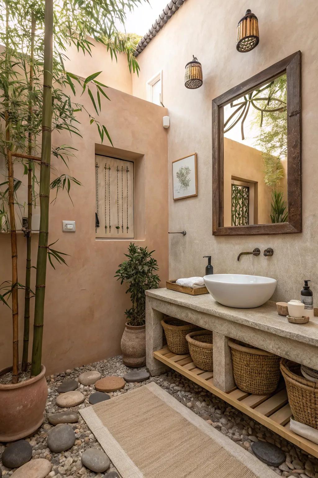 Bathroom walls painted in soft earthy tones for relaxation.