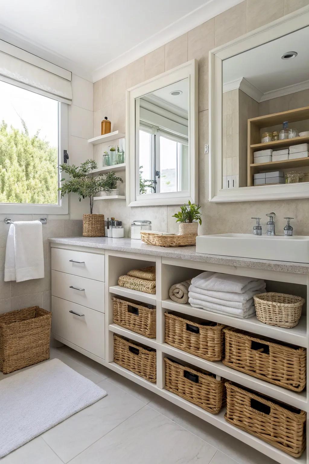 Personalized baskets and organizers keep your bathroom tidy with style.