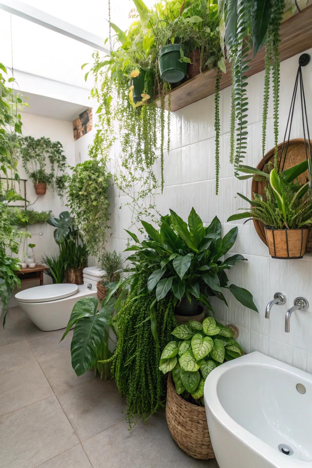 Indoor plants enliven your bathroom with natural freshness.