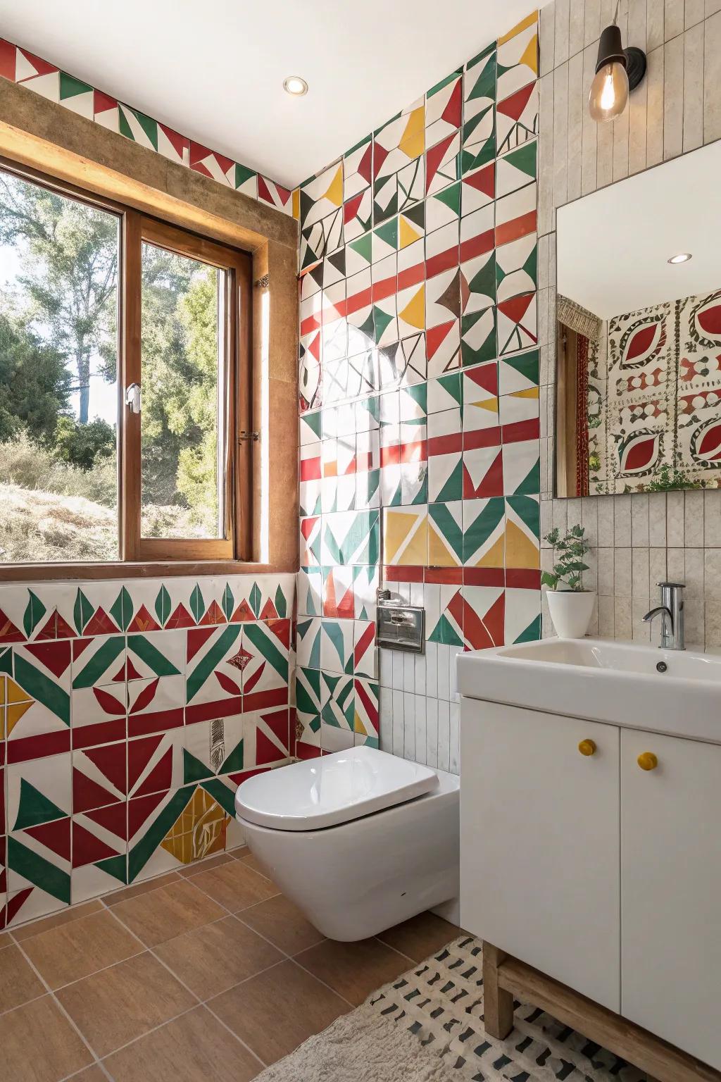 Patterned tiles add artistic expression and eye-catching design.