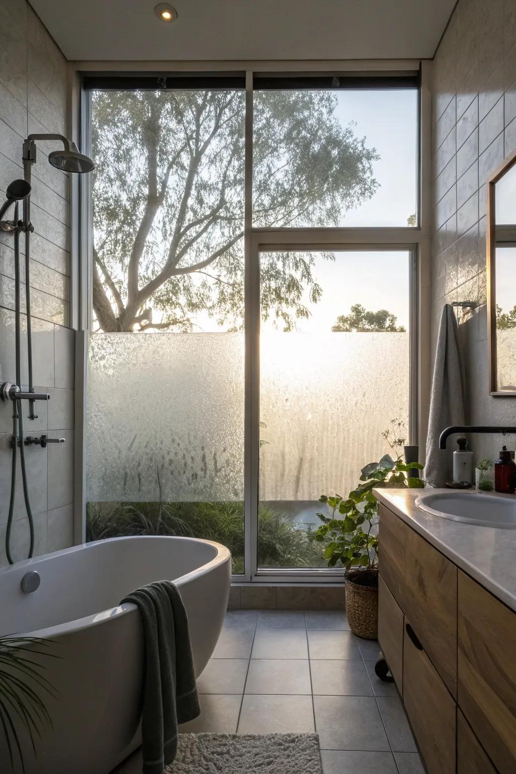 Shower window featuring frosted glass for privacy and light