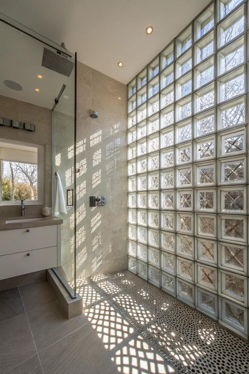 Glass block wall providing privacy with natural light