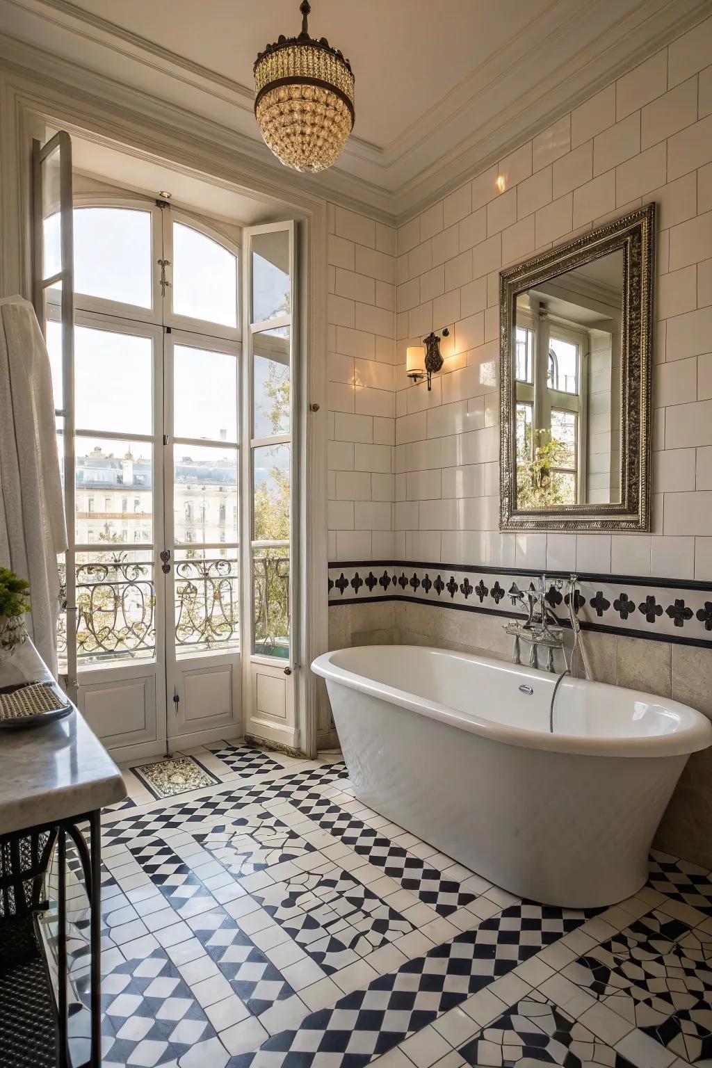 Bring classic Parisian style into your bathroom with elegant elements.