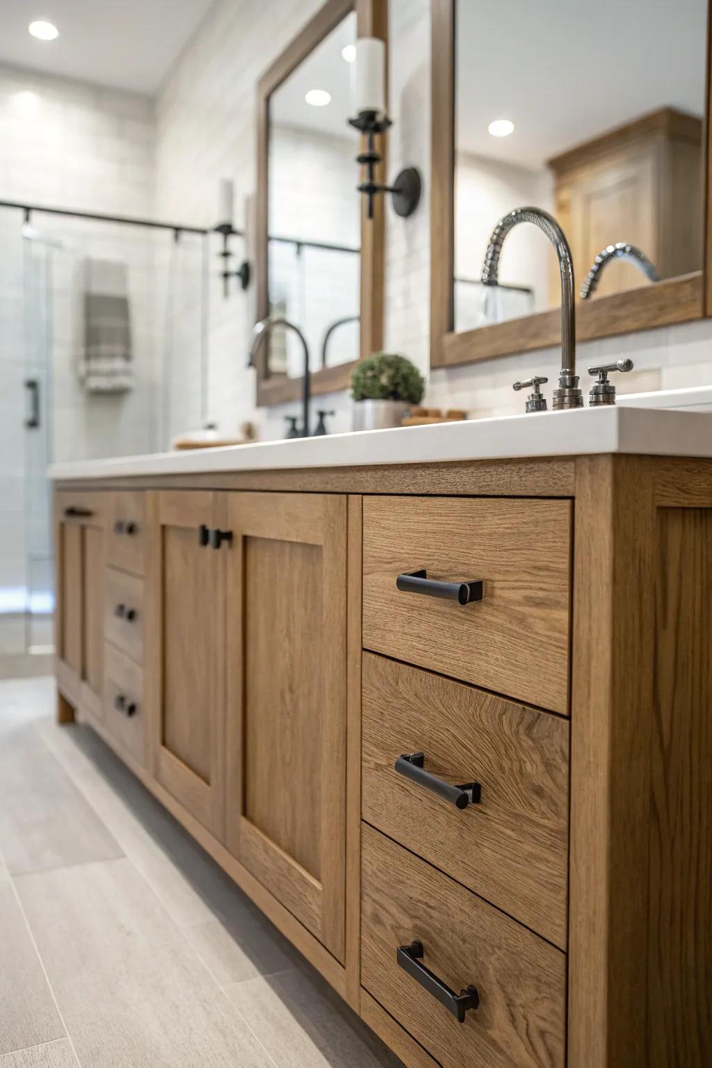 Combine different textures for a balanced, inviting bathroom.