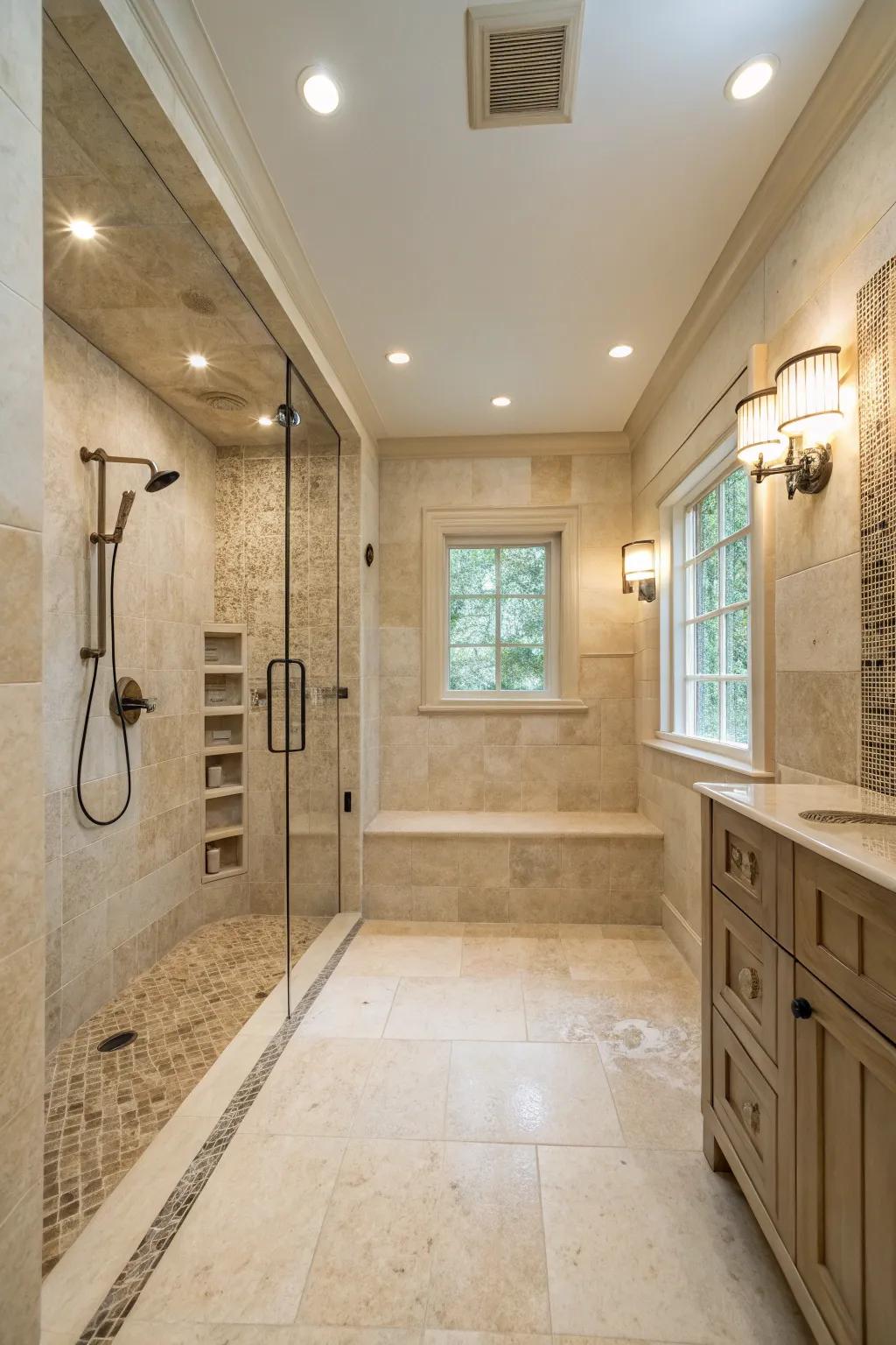 Limestone tiles for a peaceful spa-like shower