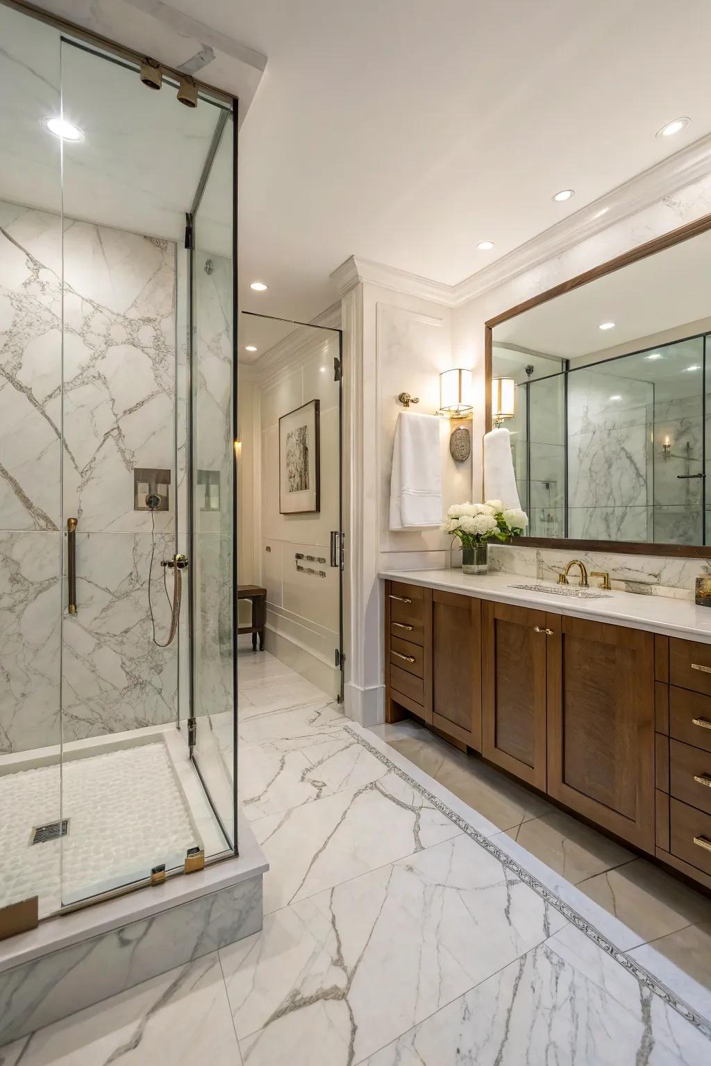 Marble tiles for a luxurious shower atmosphere