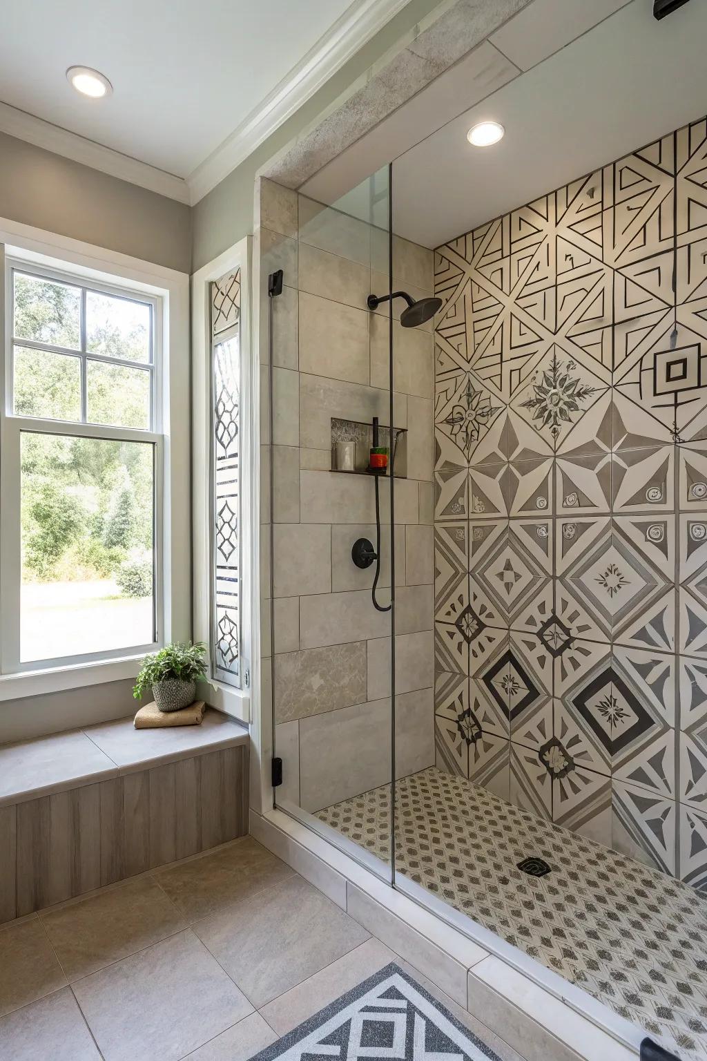 Geometric tiles create a modern, ordered design