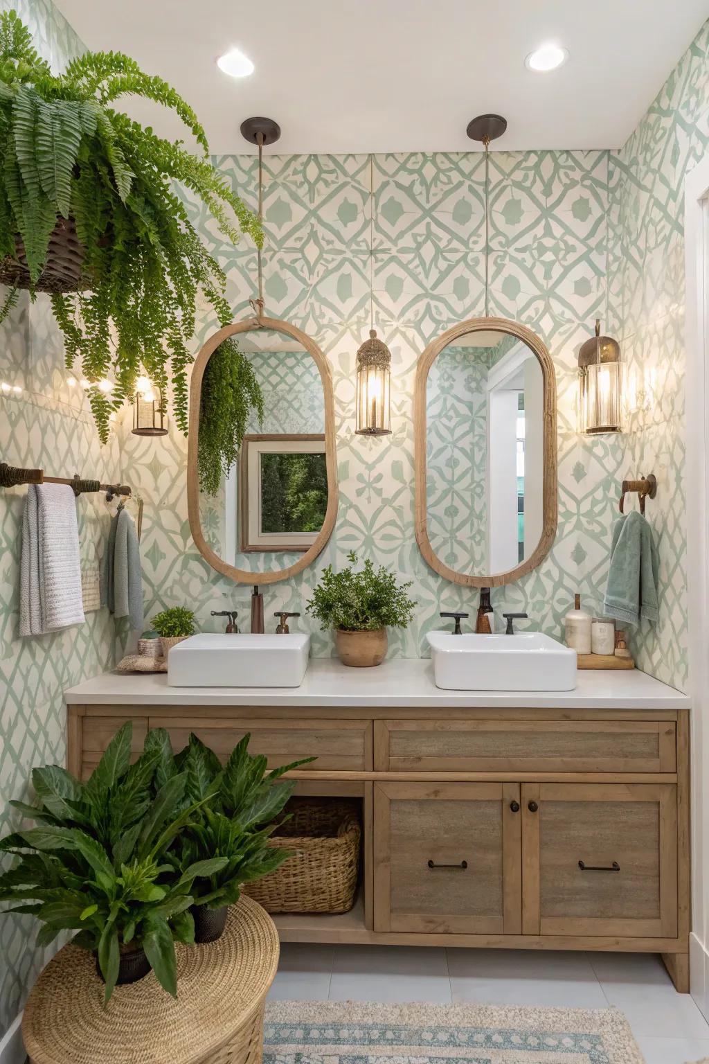 Harmonizing wallpaper with bathroom accents