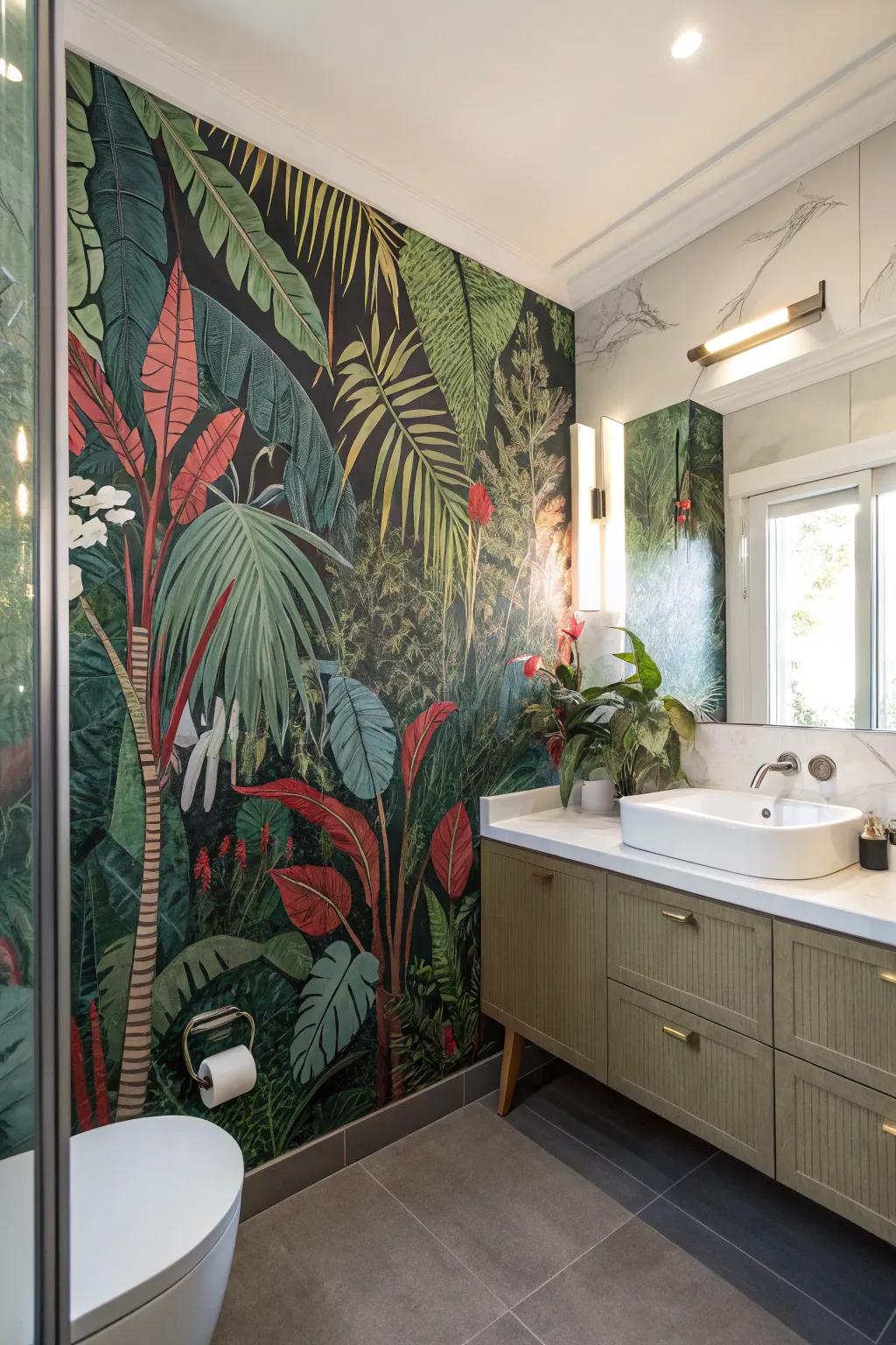 Jungle themed bathroom wallpaper