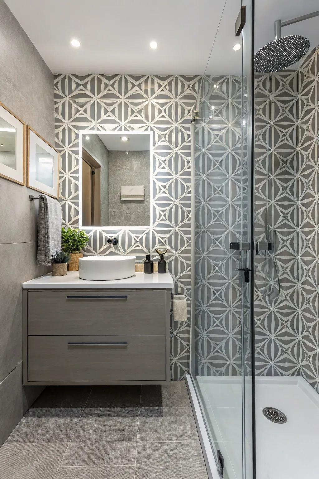Modern bathroom with geometric patterns