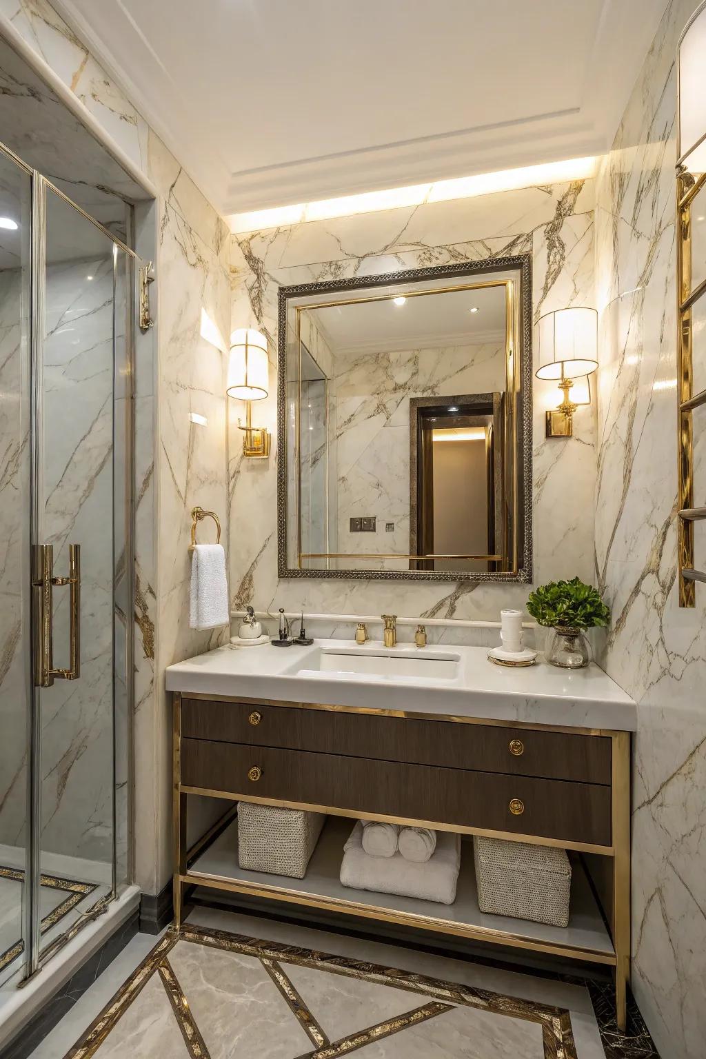 Marble imitation wallpaper for luxurious bathrooms