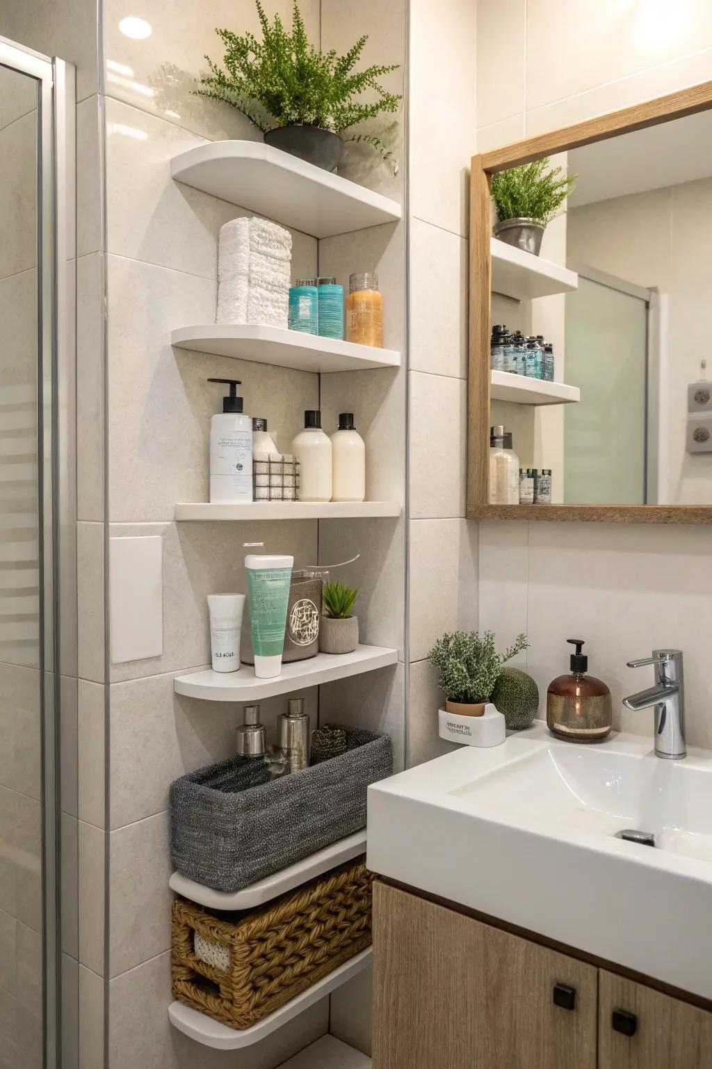 Corner shelves make use of every inch.