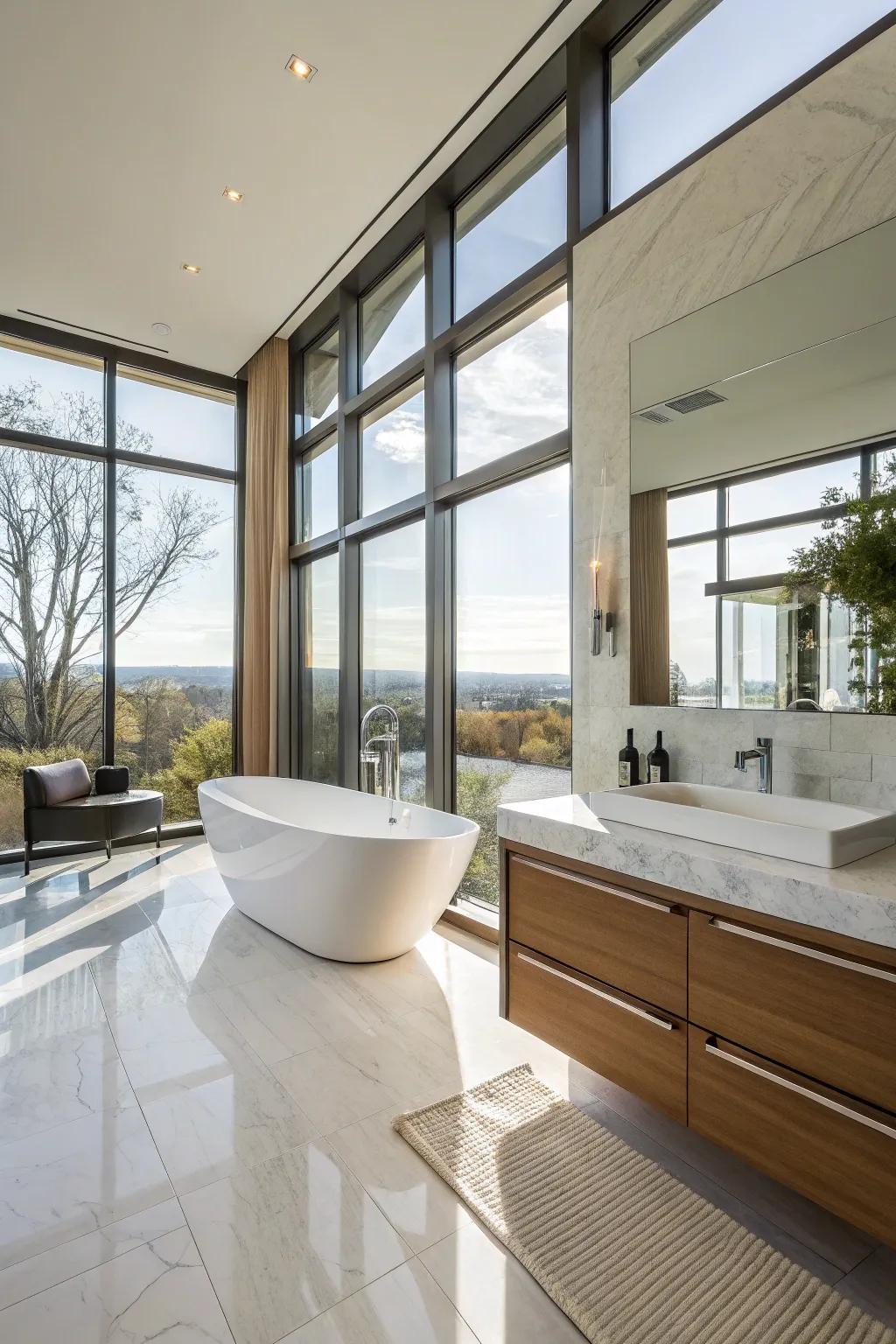 Large windows filling bathroom with inviting natural light
