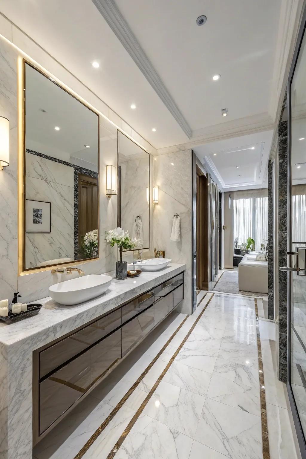 Timeless marble accents add luxury to bathroom design