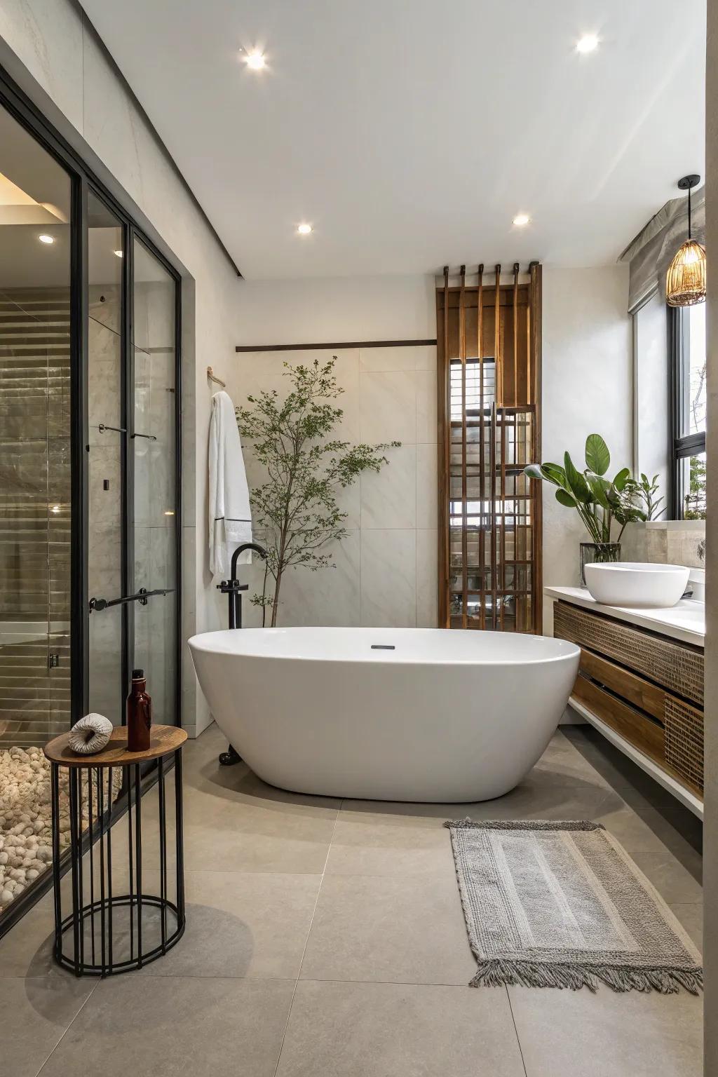 Freestanding bathtub as a statement piece in a contemporary bathroom