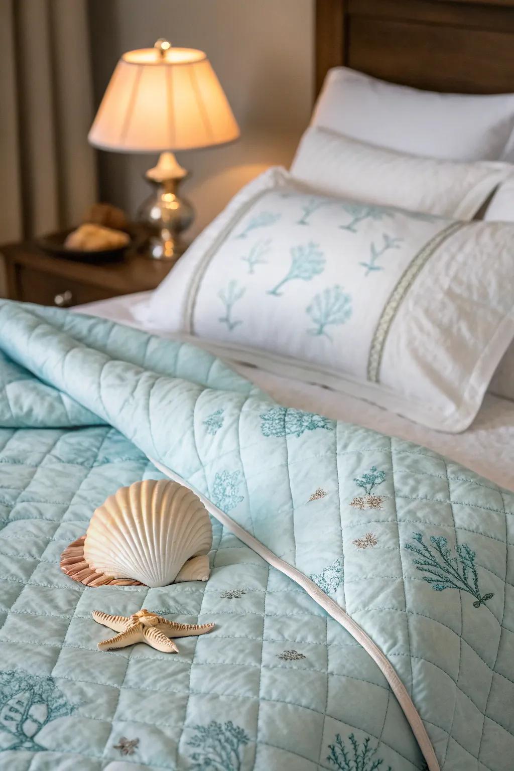 Lightweight coastal quilts for a serene bedroom ambiance.