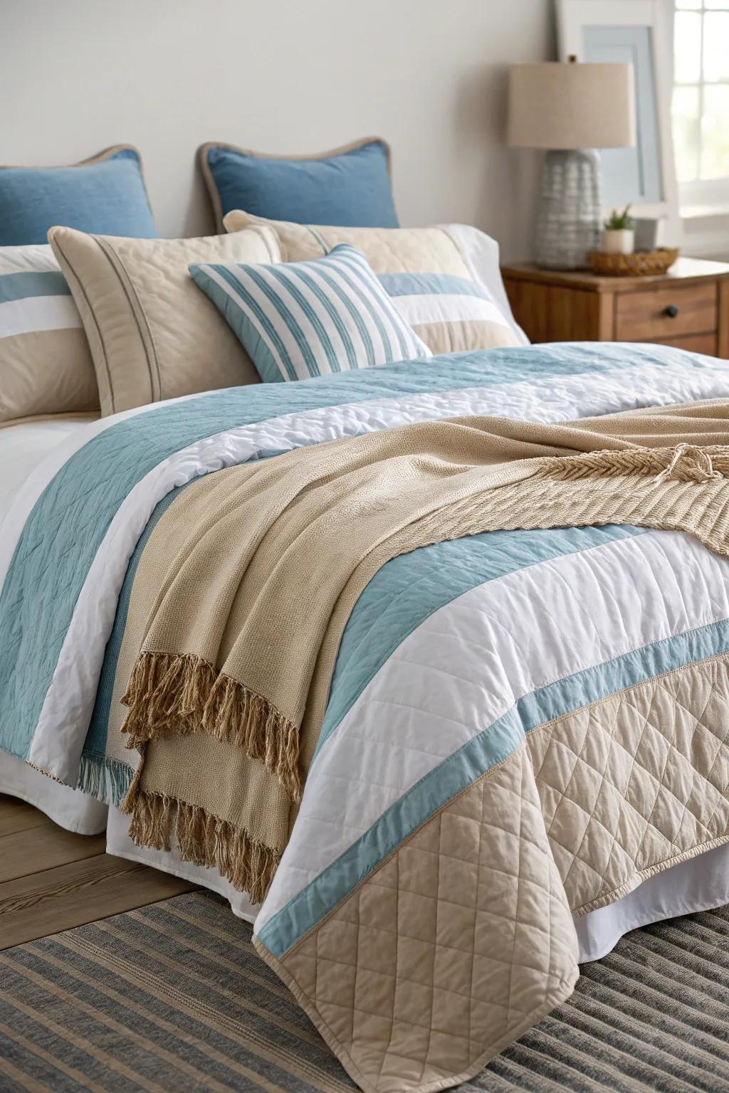 Layering bedding pieces adds depth and luxurious comfort.