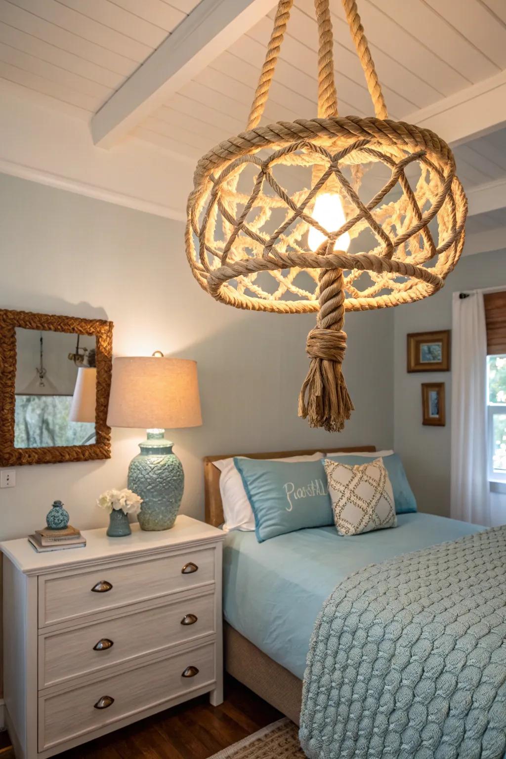 Nautical-style lighting adds warmth and character to coastal bedrooms.