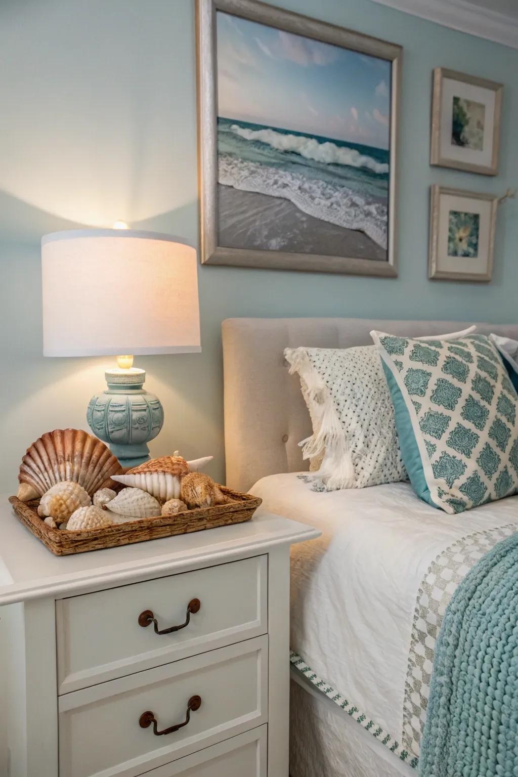 Coastal decor accessories personalize and warm your bedroom.