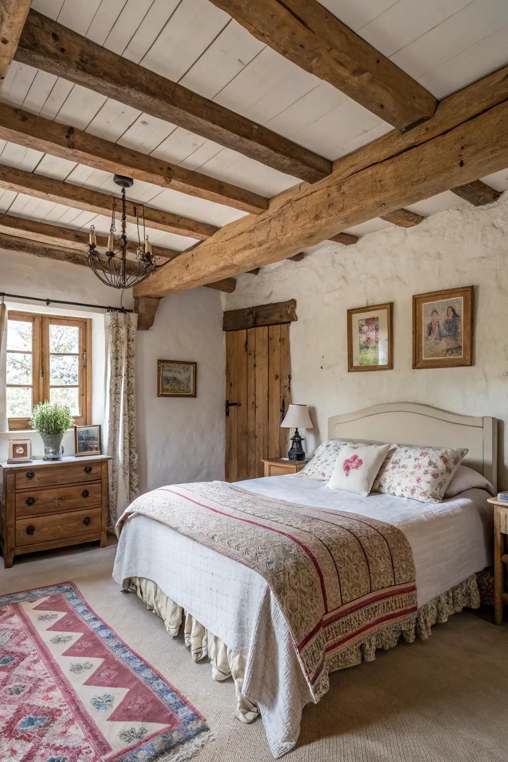 Farmhouse bedroom featuring rustic imperfections