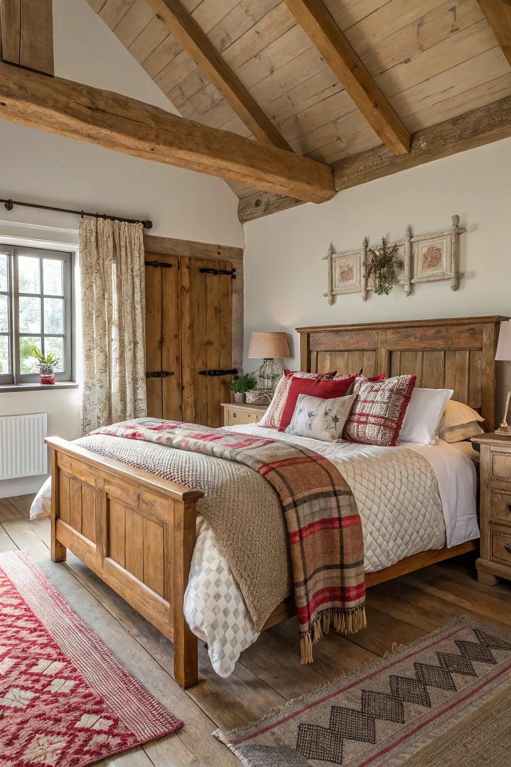Soft, multi-textured farmhouse bedding creating a welcoming space