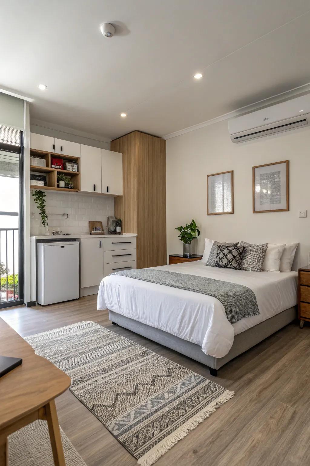 Choosing smaller beds frees up room for studio functionality.