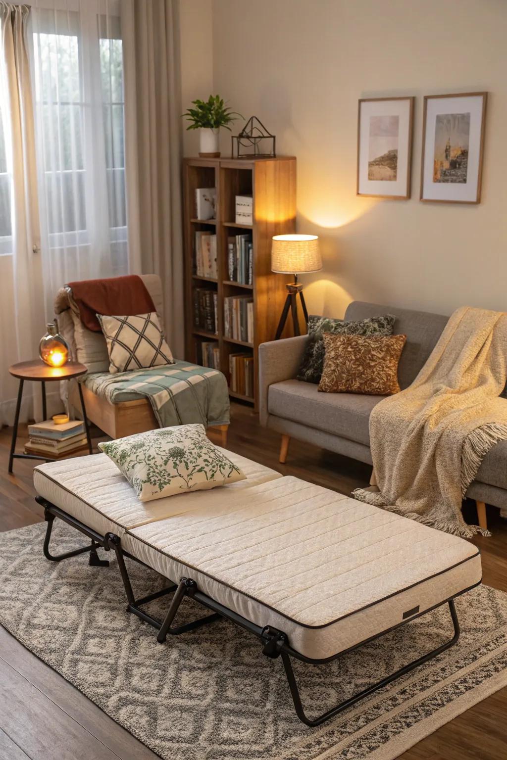 Foldable mattresses provide effortless extra bedding solutions.