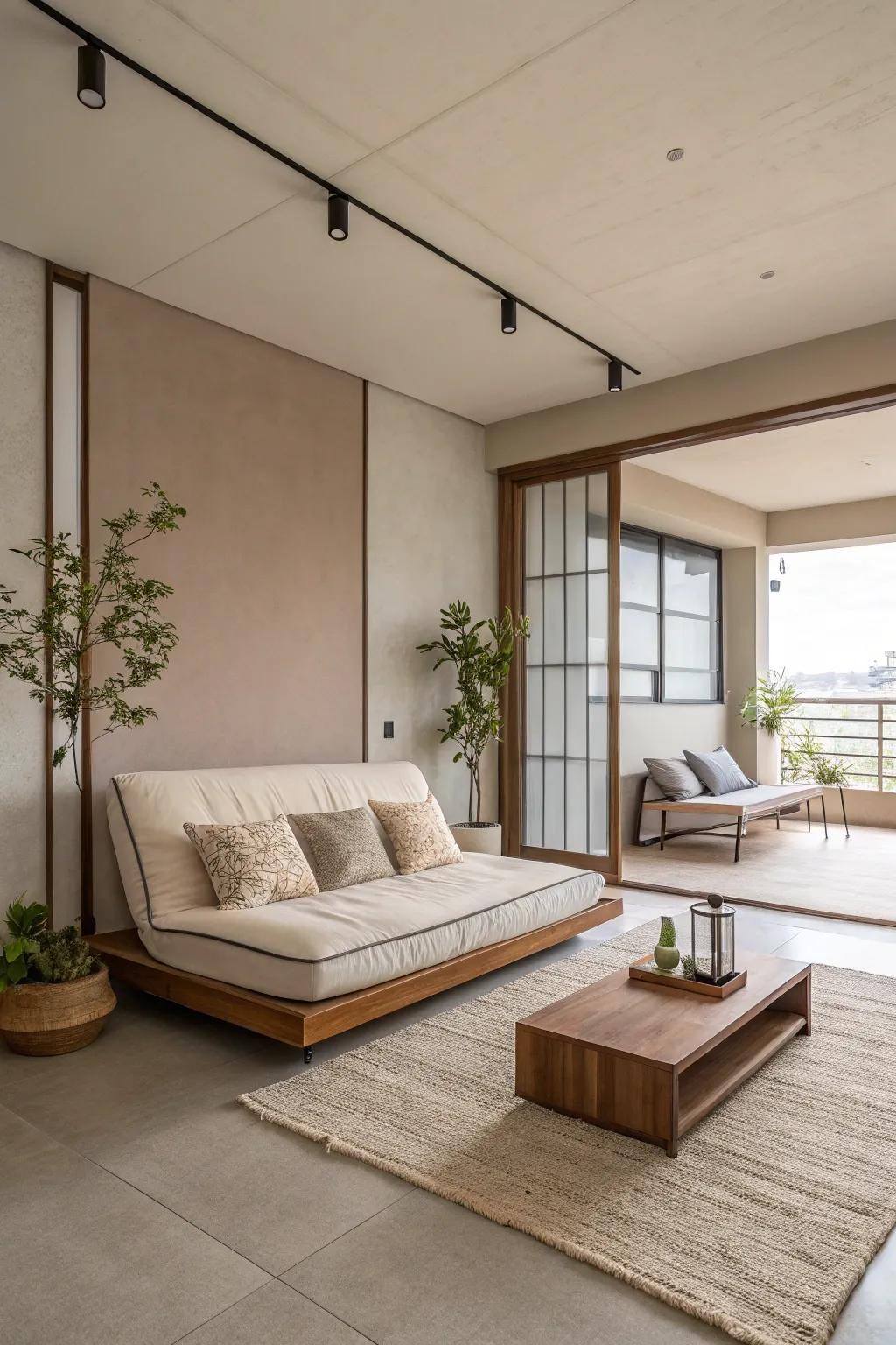 Futon beds provide minimalism with great versatility.