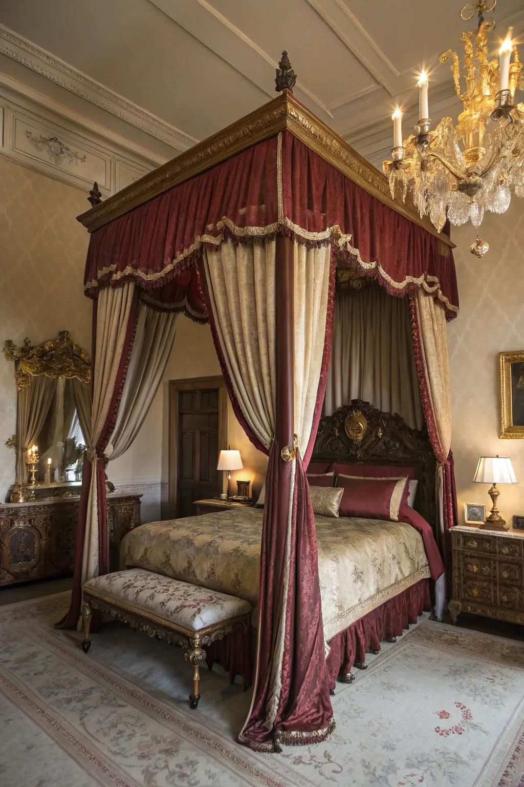 A dramatic canopy bed as a centerpiece