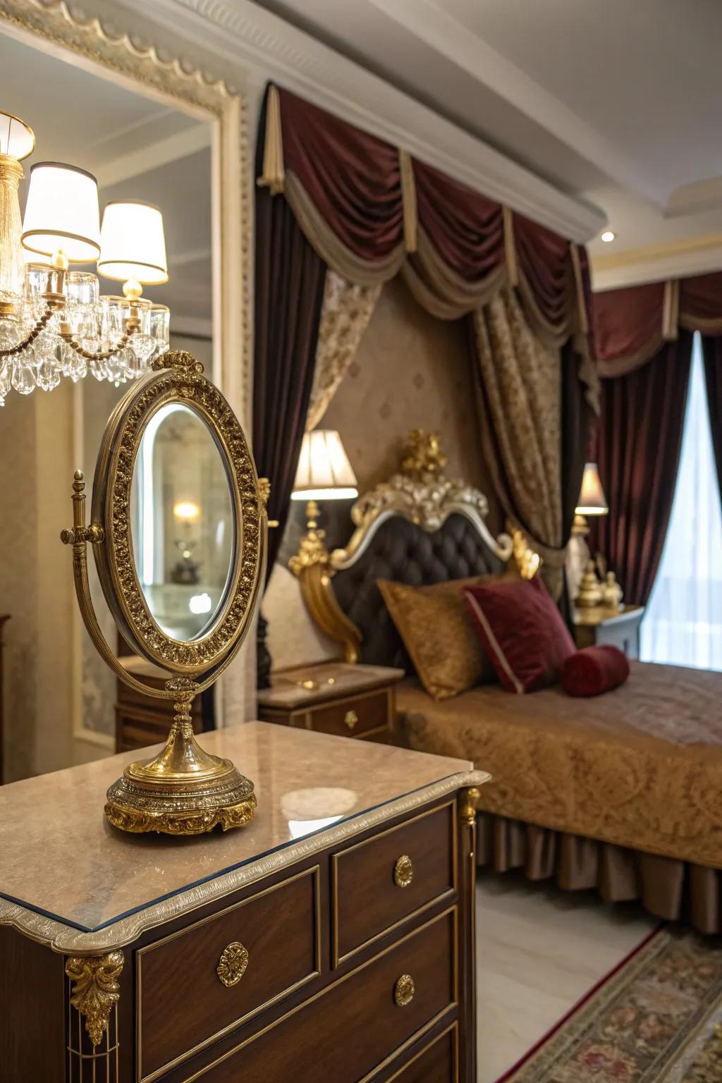 Ornate decorative mirrors in bedroom