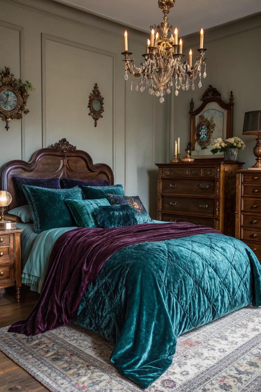 Velvet bedding on a luxurious bed