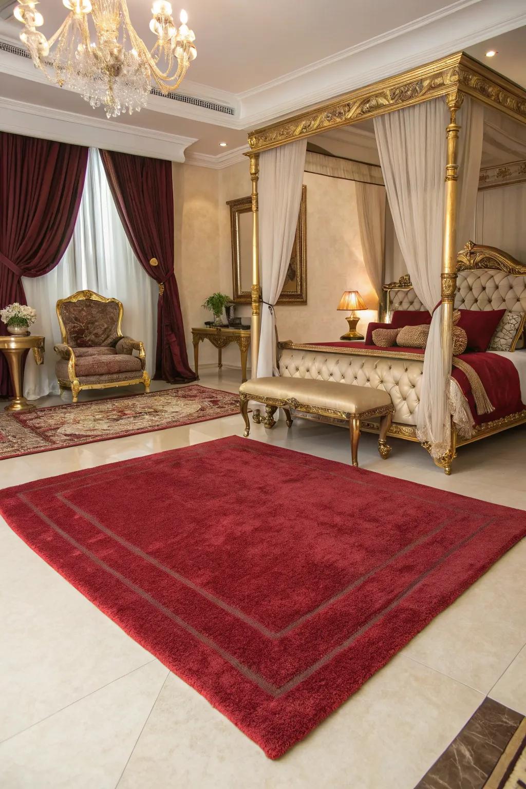 Plush area rug enhancing bedroom comfort