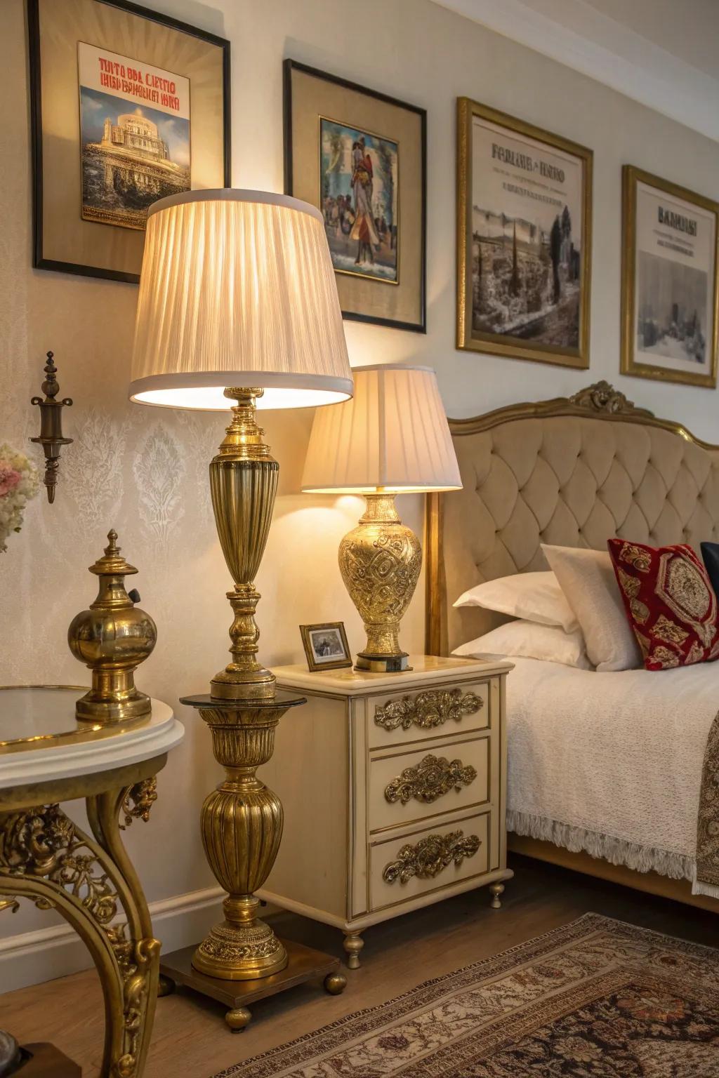 Gold accents decorating a bedroom