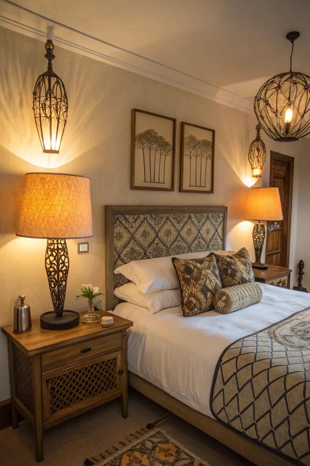 Eclectic lighting fixtures create mood
