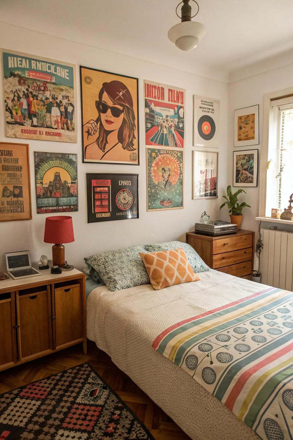 Retro posters add timeless character.
