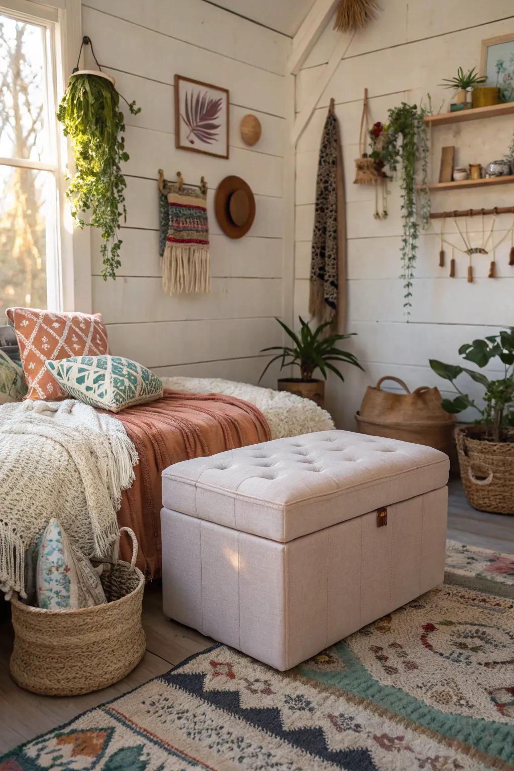 Multipurpose furniture optimizes space while maintaining boho style