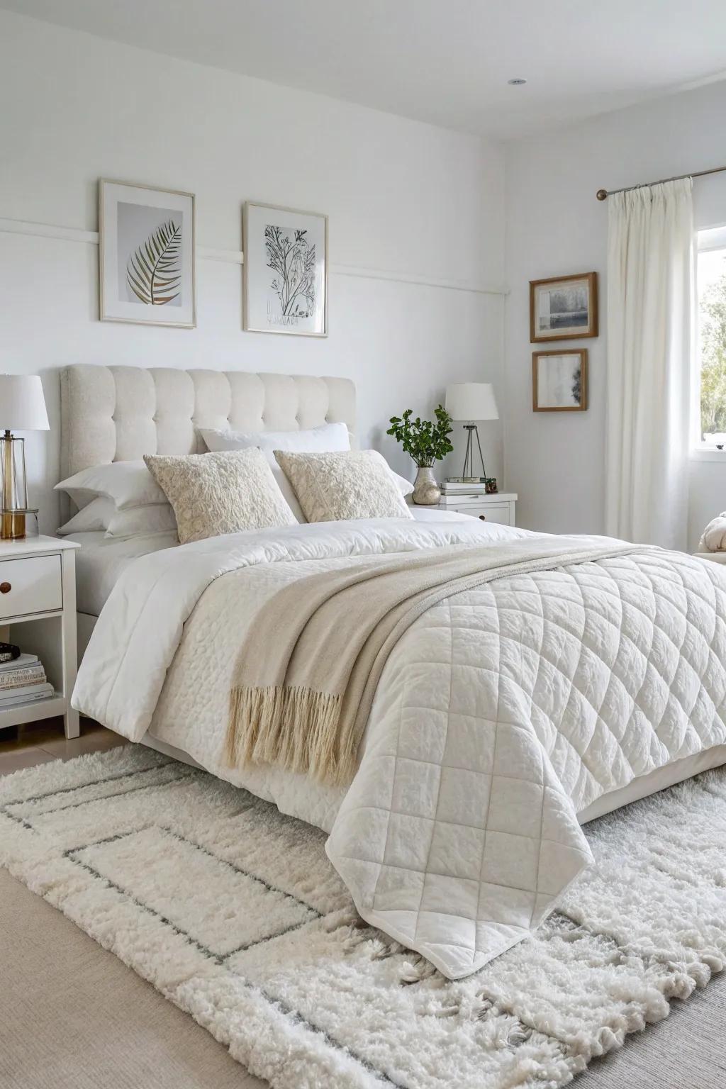 Sumptuous bedding creates a cozy and inviting centerpiece.