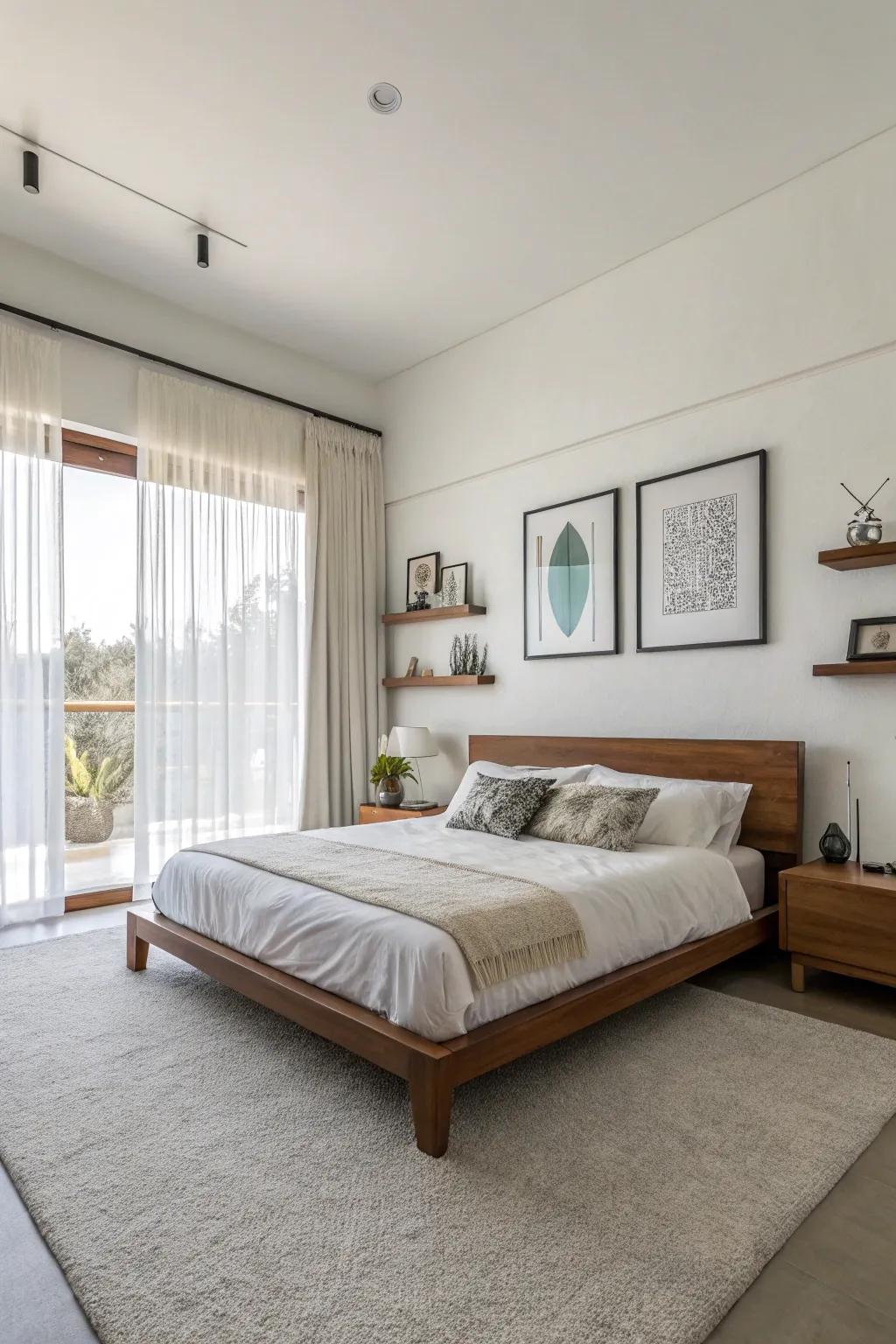 Pristine white walls create an open and serene atmosphere.
