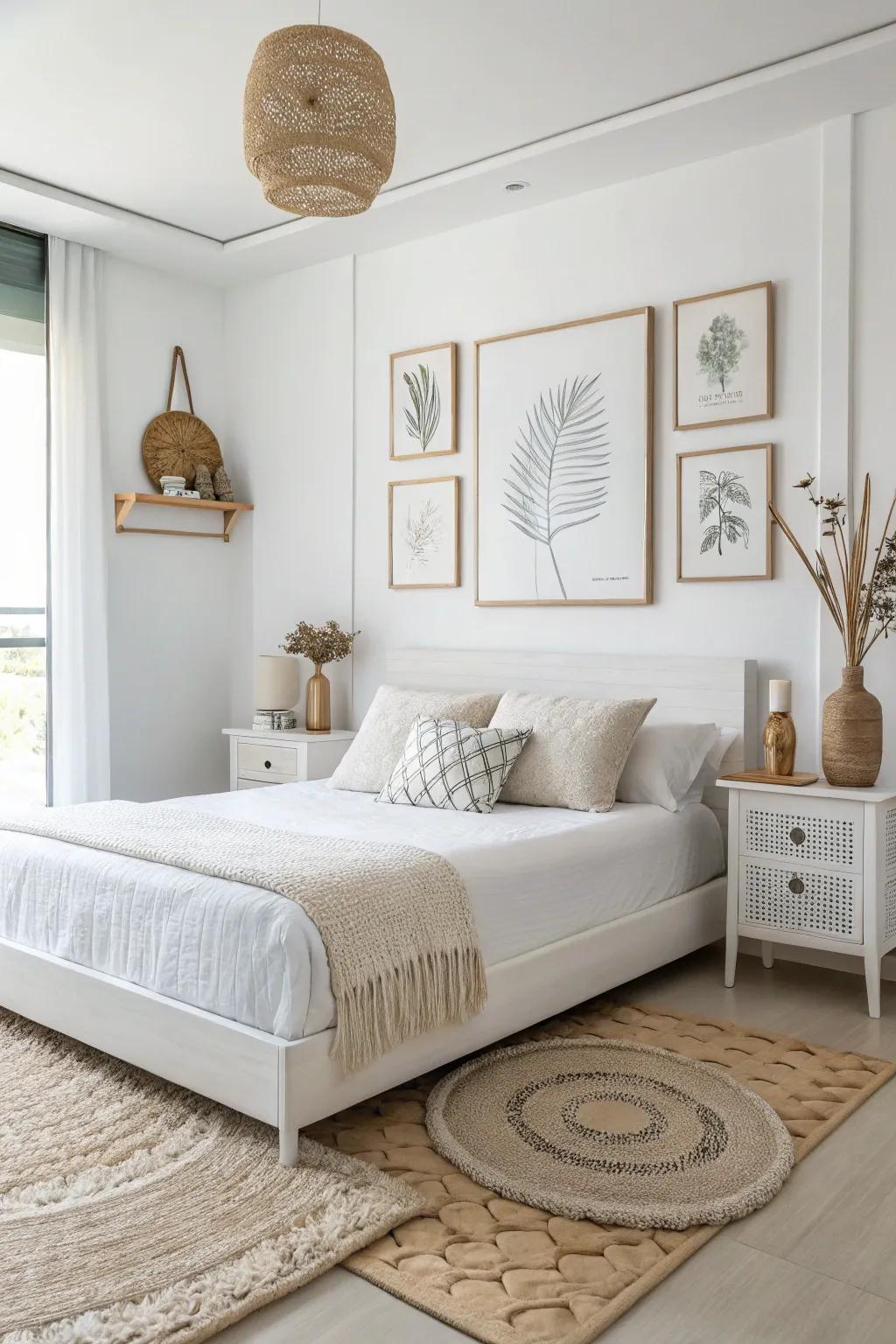 Simple, elegant decor enhances bedroom style.