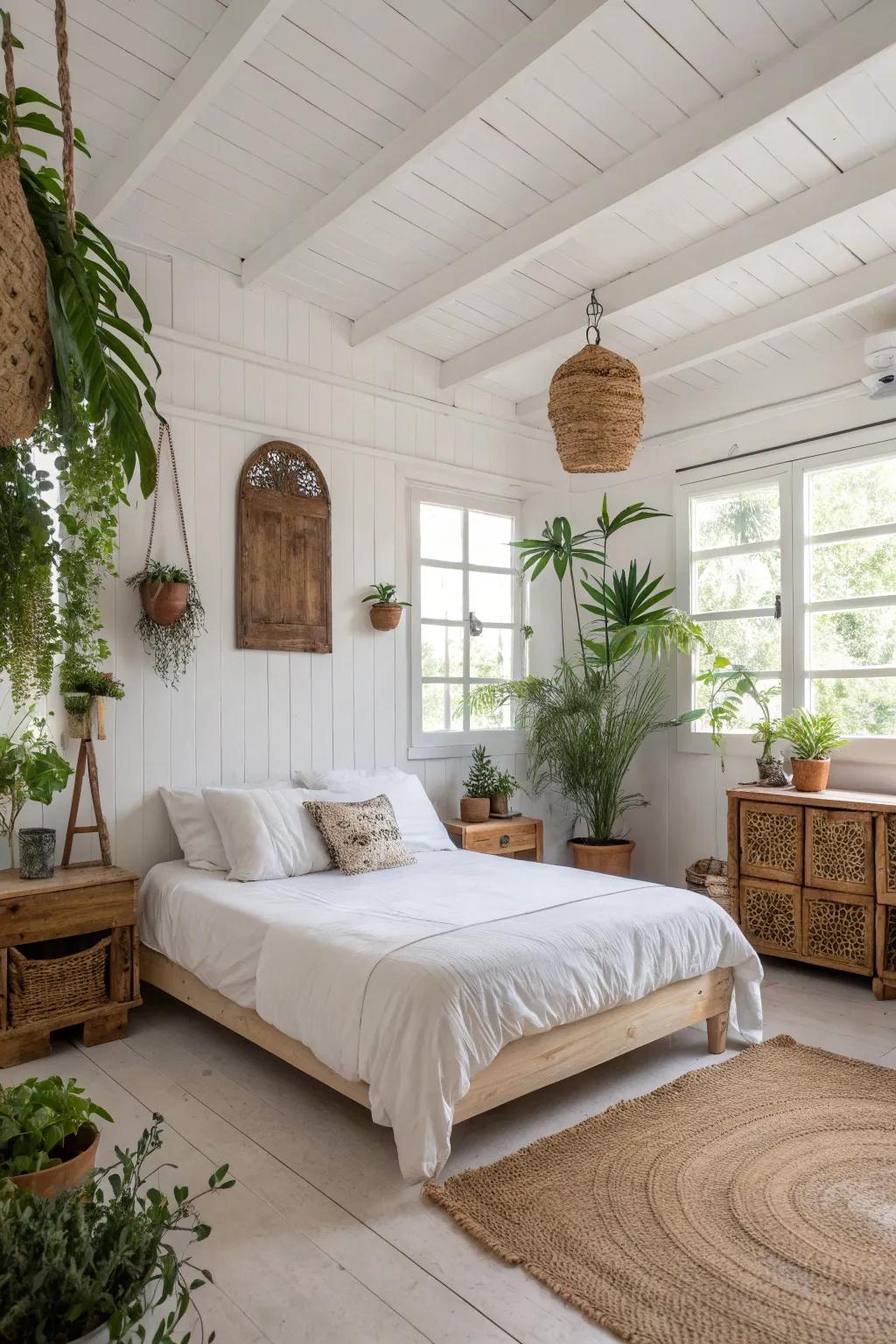 Natural decor enhances tranquility and coziness.