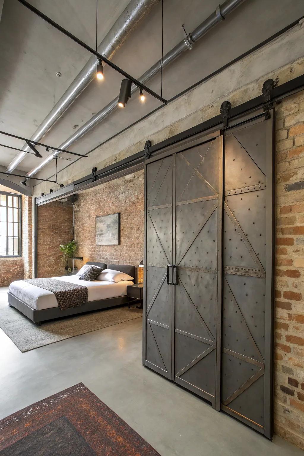 Industrial metal doors add an urban chic vibe.