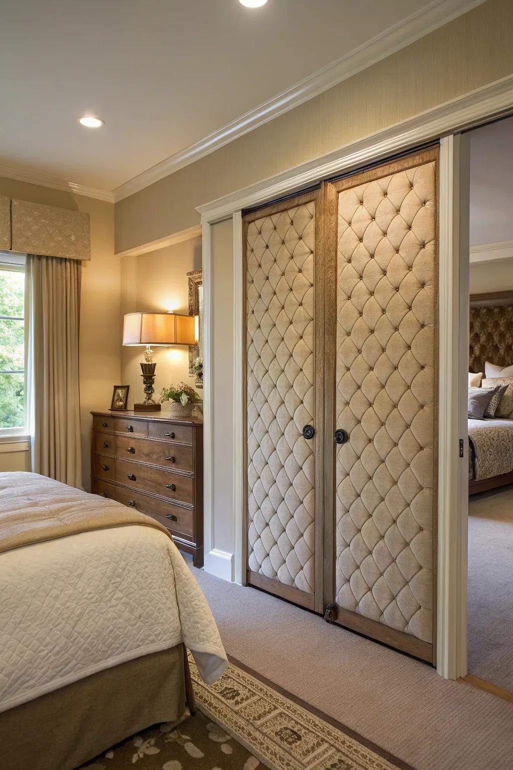 Upholstered doors introduce texture and coziness.