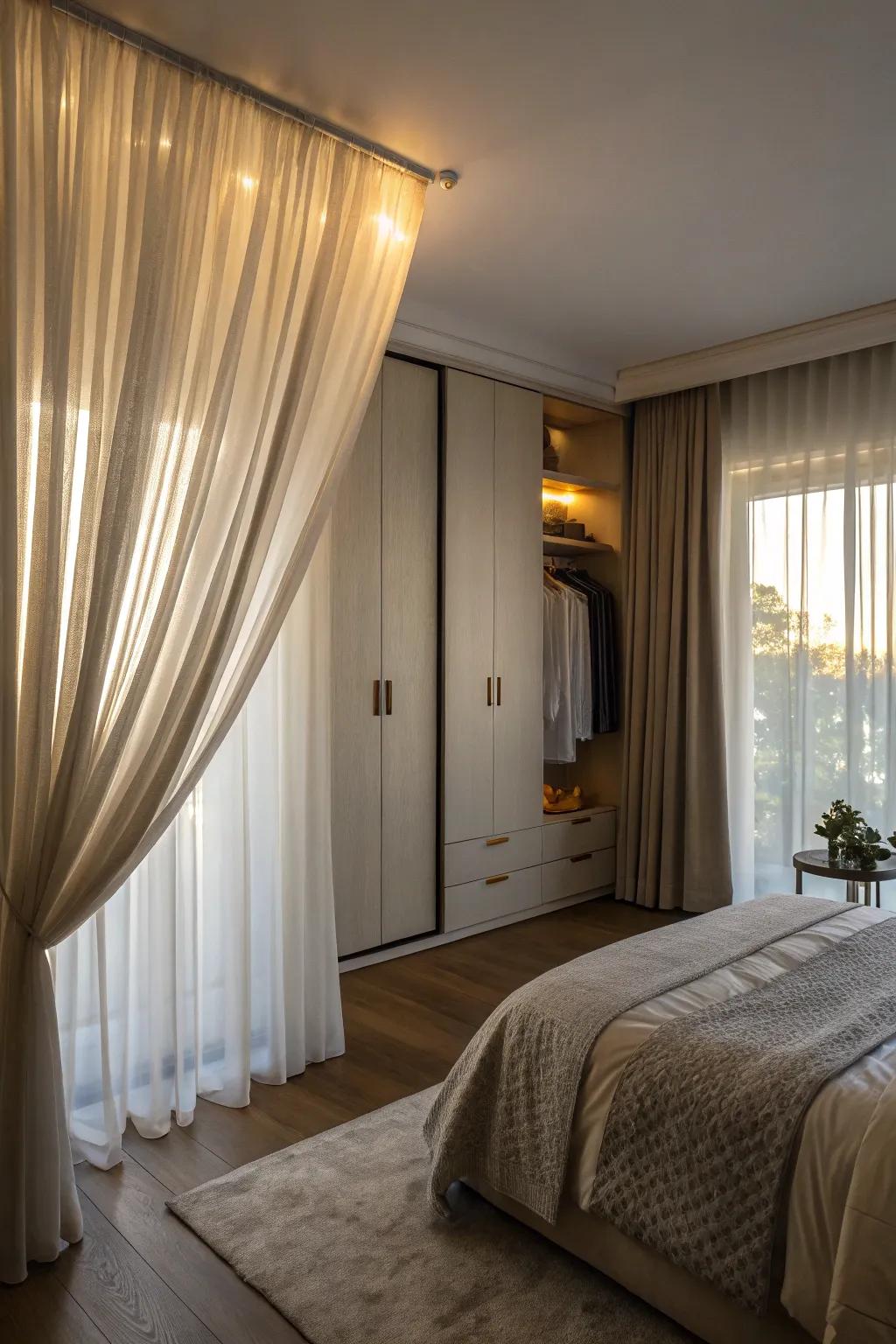 Curtains offer a soft and flexible alternative to doors.