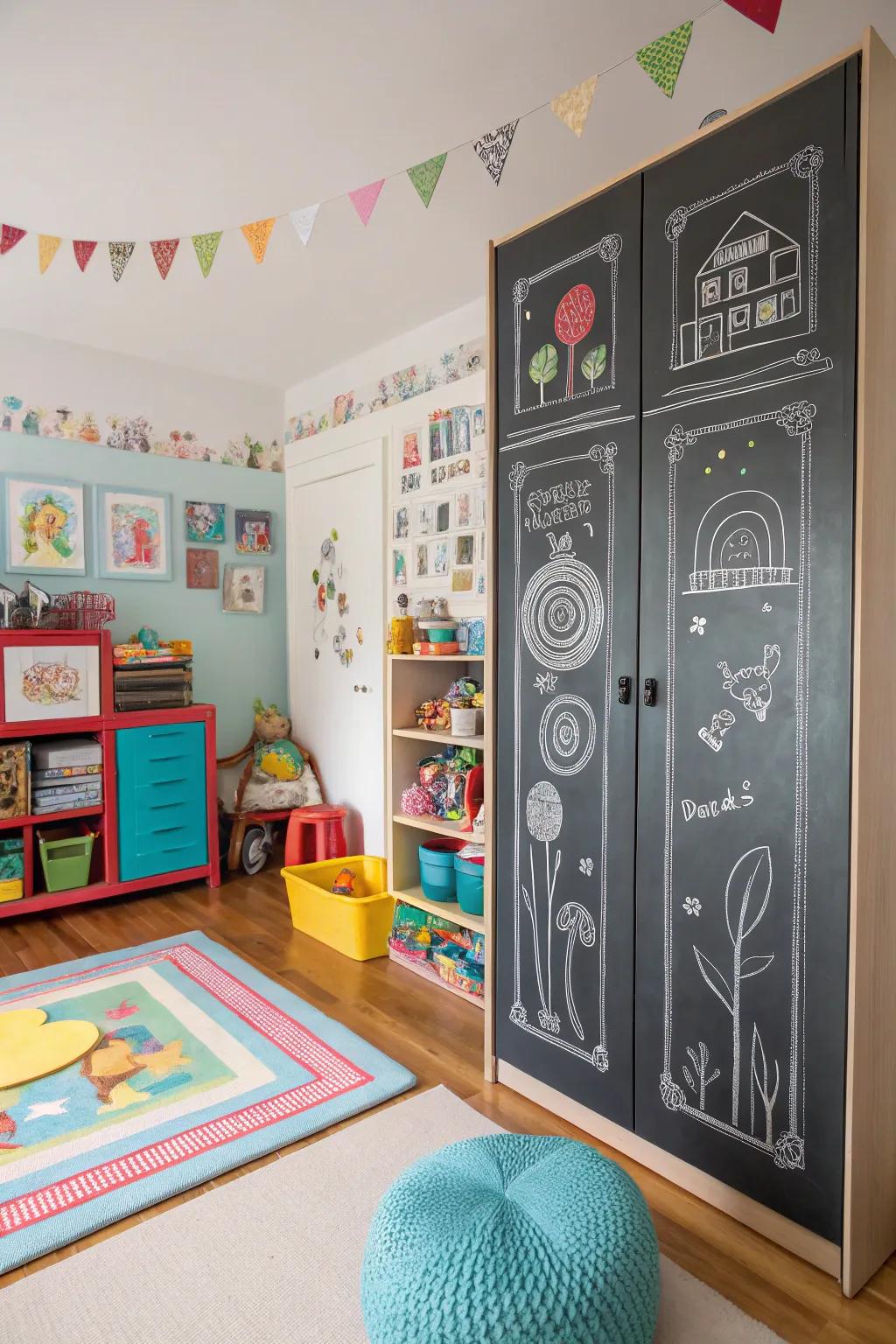 Chalkboard doors offer a canvas for creativity.