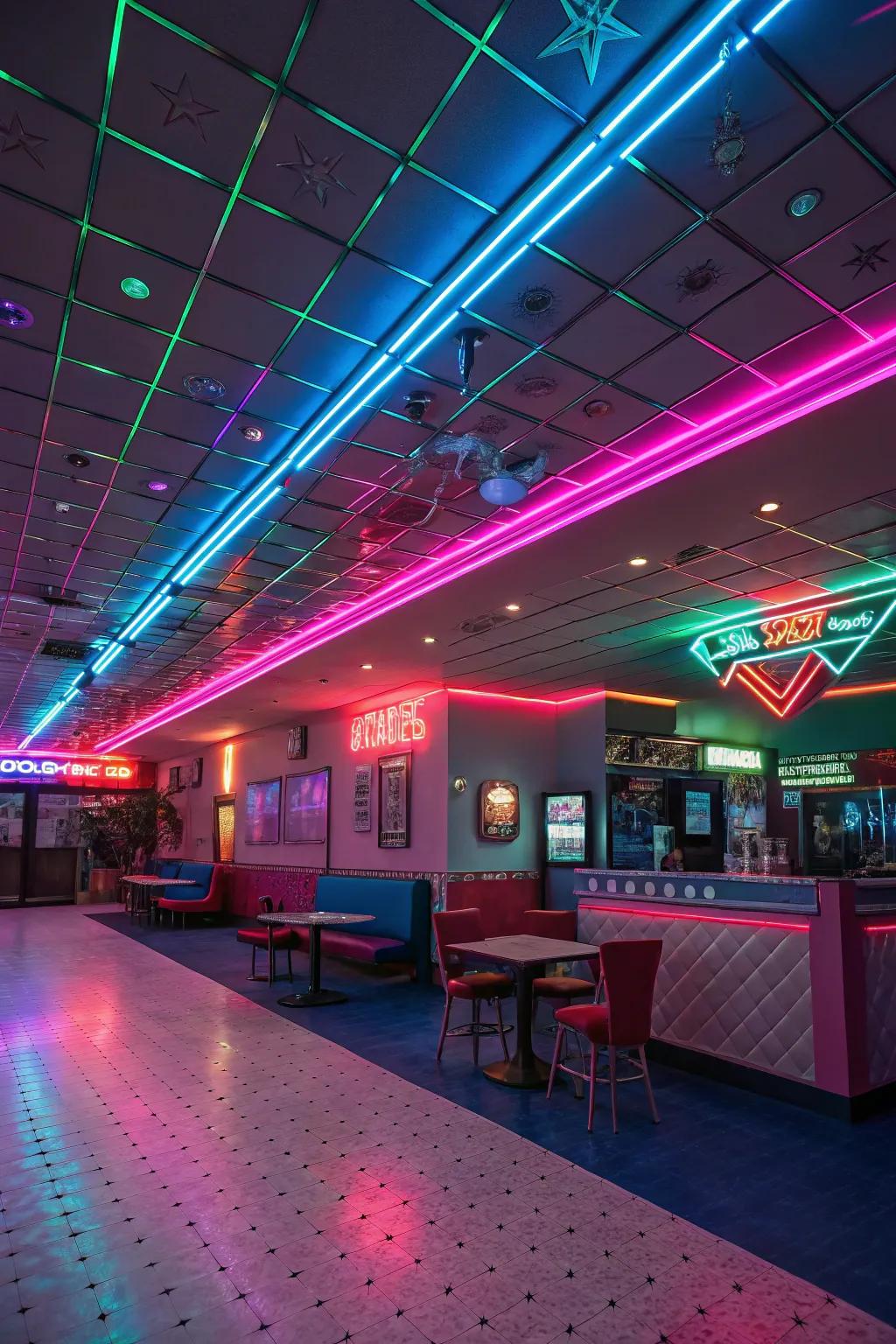 Neon lights set the tone for a classic Y2K vibe in any room.