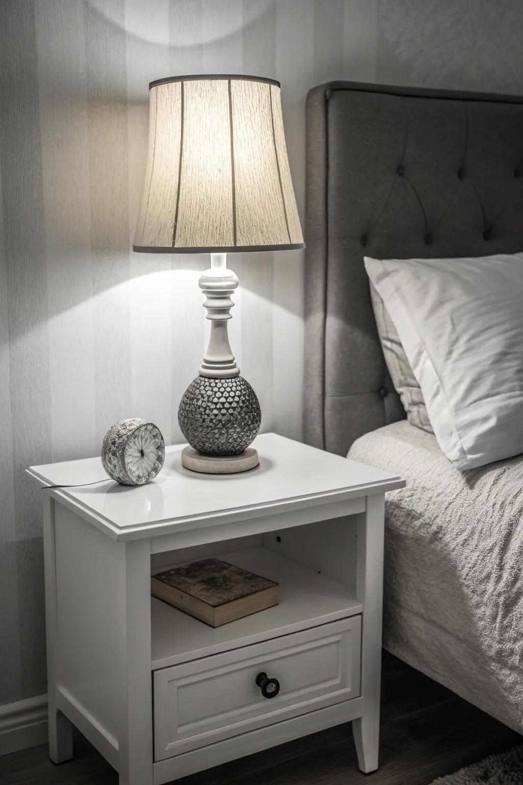 Minimalist bedside setup with clean lines and serenity.