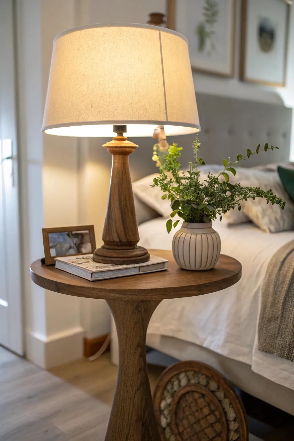 Pedestal tables add height and grace to your bedside.