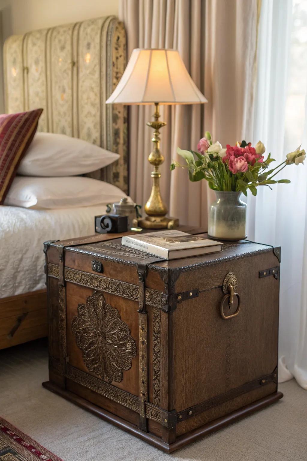 Creative unconventional pieces enhance bedside style.