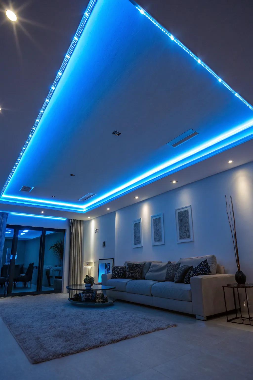 Modern blue LED lighting setting a serene atmosphere in a room.