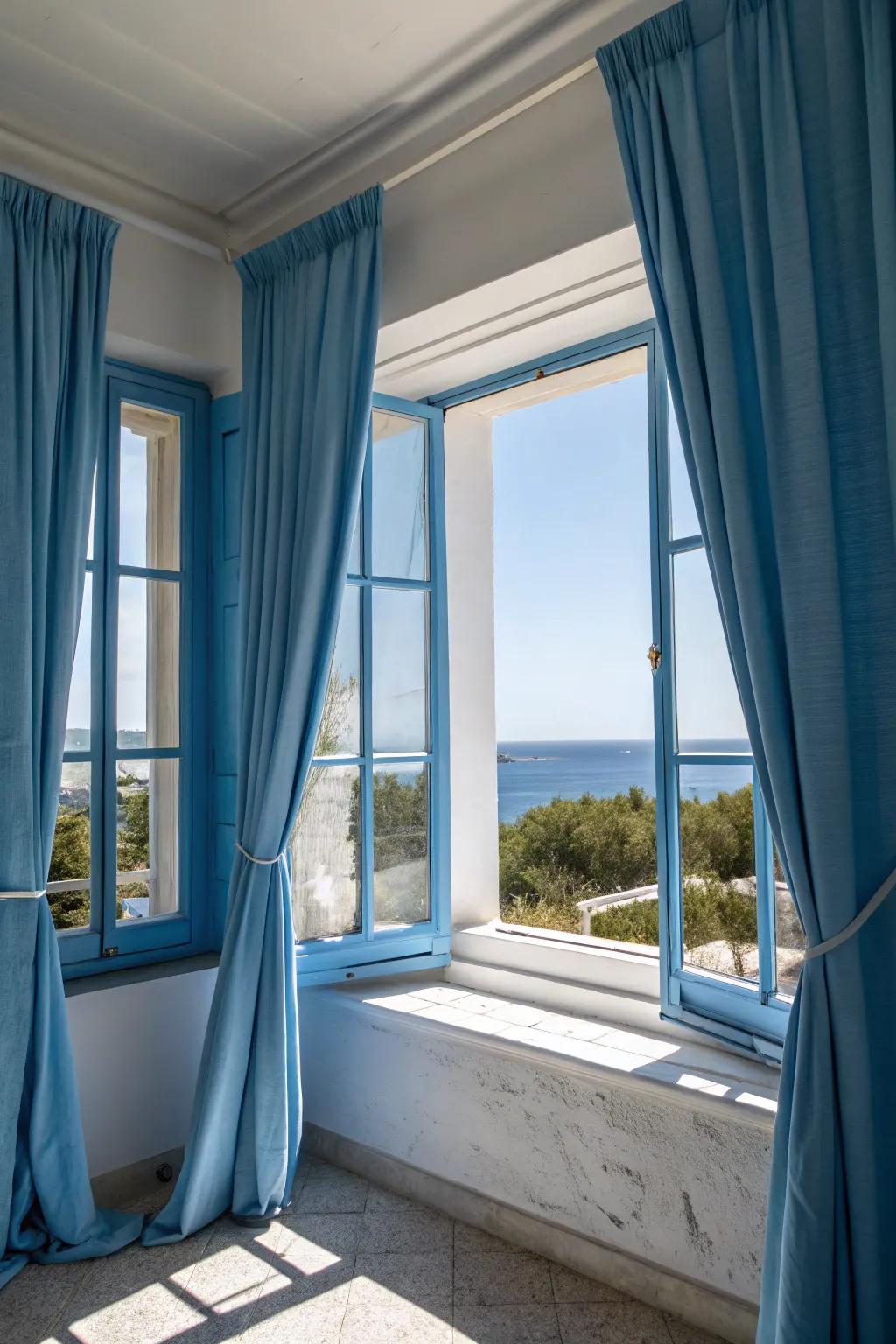 Sophisticated blue window treatments enhancing interior appeal.